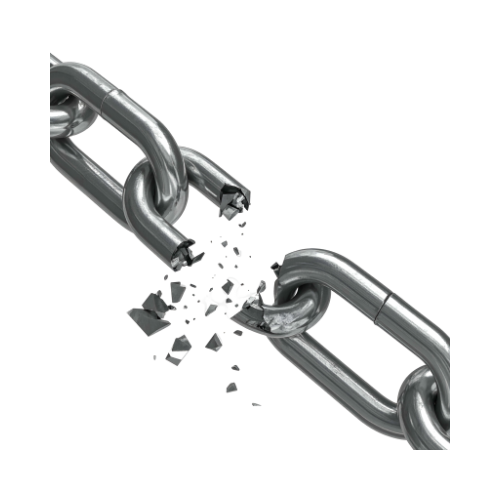 Broken chain link symbolizing freedom, healing, and breaking unhealthy patterns.