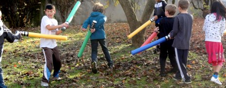 Star Wars Lightsabers battle with self made pool noodle lightsabers