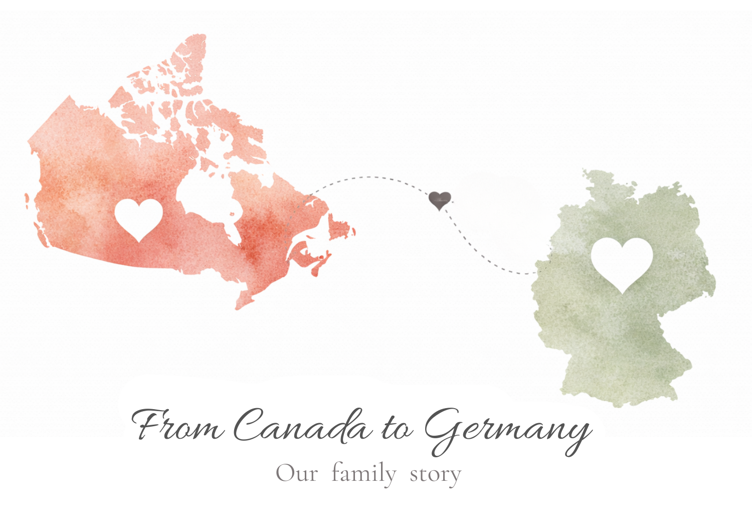 Illustration of a family journey from Canada to Germany with hearts symbolizing connection and our family parenting story