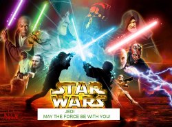 lightsaber battle between the good and the dark force in star wars, May the force be with you